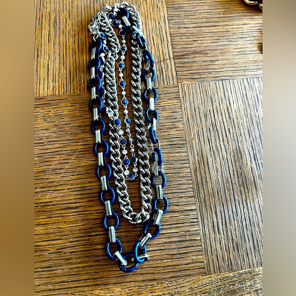 Lia Sophia navy blue, silver and cubic zirconia triple strand necklace